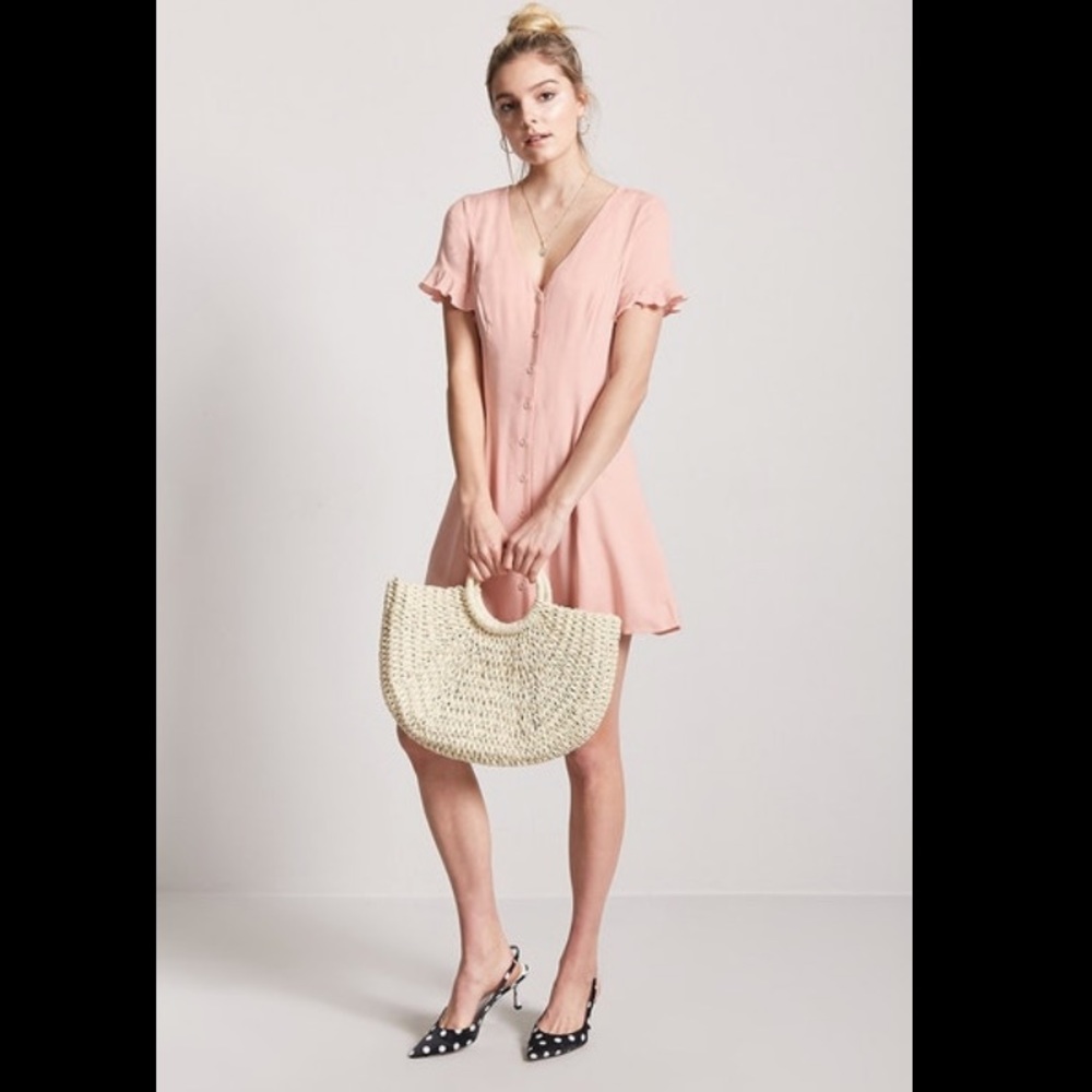 F21 Button Front Mini Dress in Peach